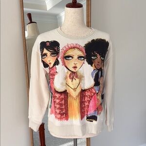White Graphic Women Sweater
